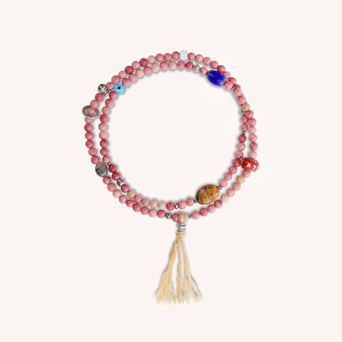 Wood Whisper Rhyme – Red Wood Grain Stone Tassel Bracelet