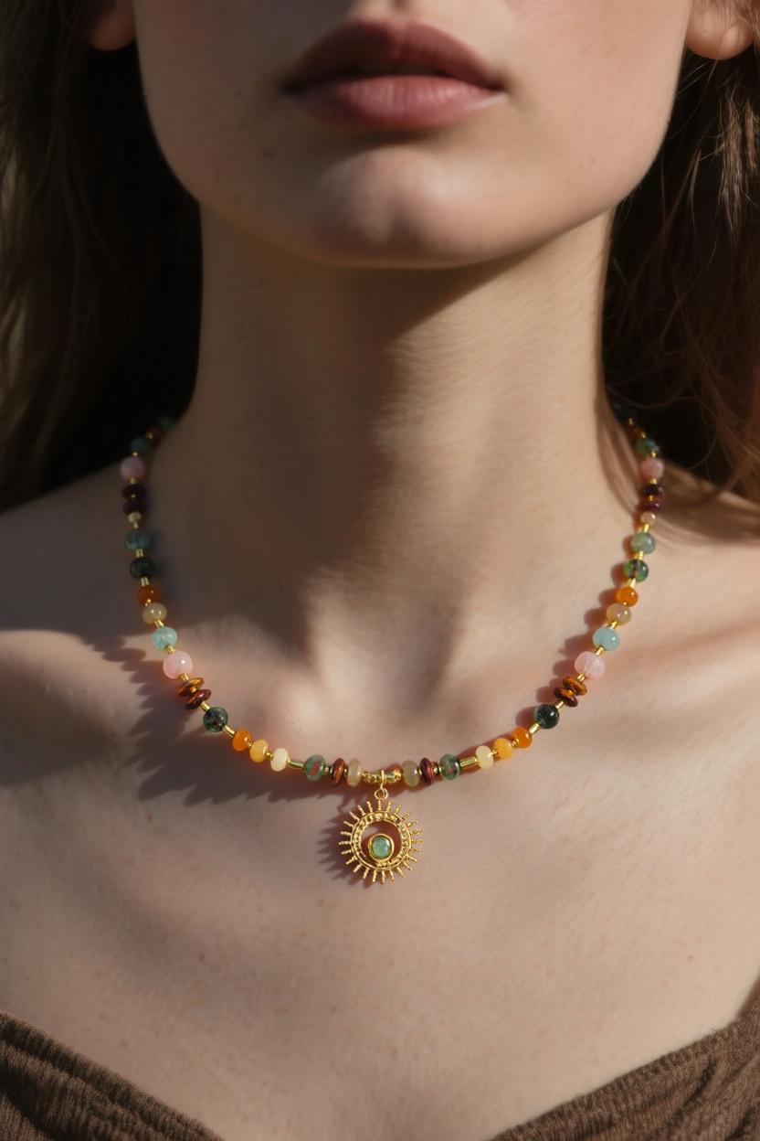 Flower & Stone Shining Together – Sunflower & Tiger's Eye Necklace