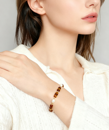 Strength in Balance - Tiger Eye & Pearl Bracelet