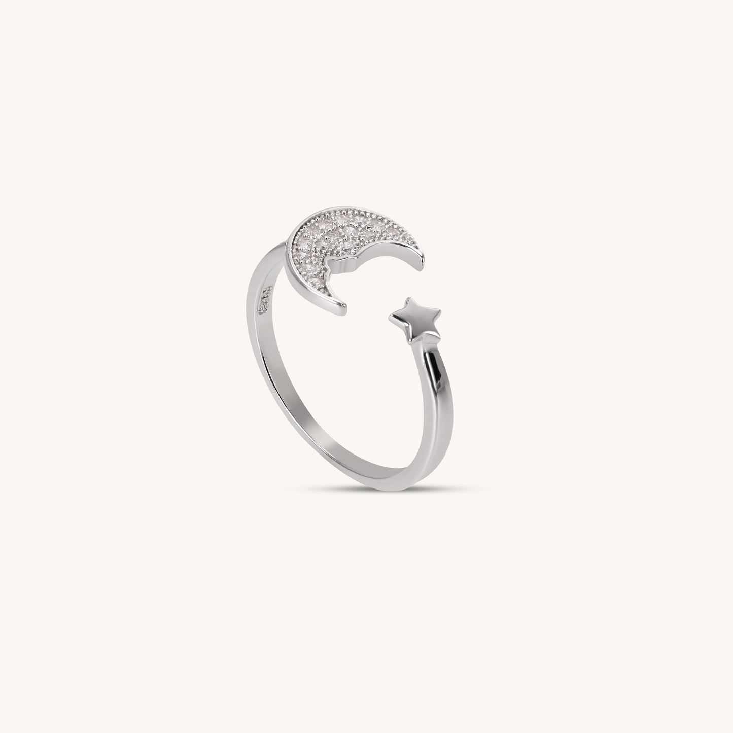 Moon & Star Silver-Plated Platinum Ring