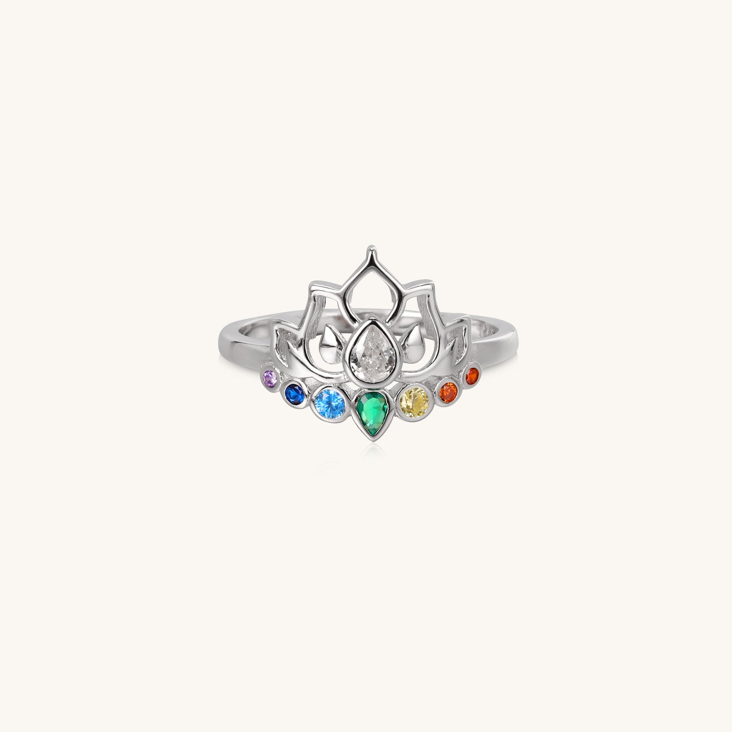 Silver Lotus Zircon Rhyme Ring