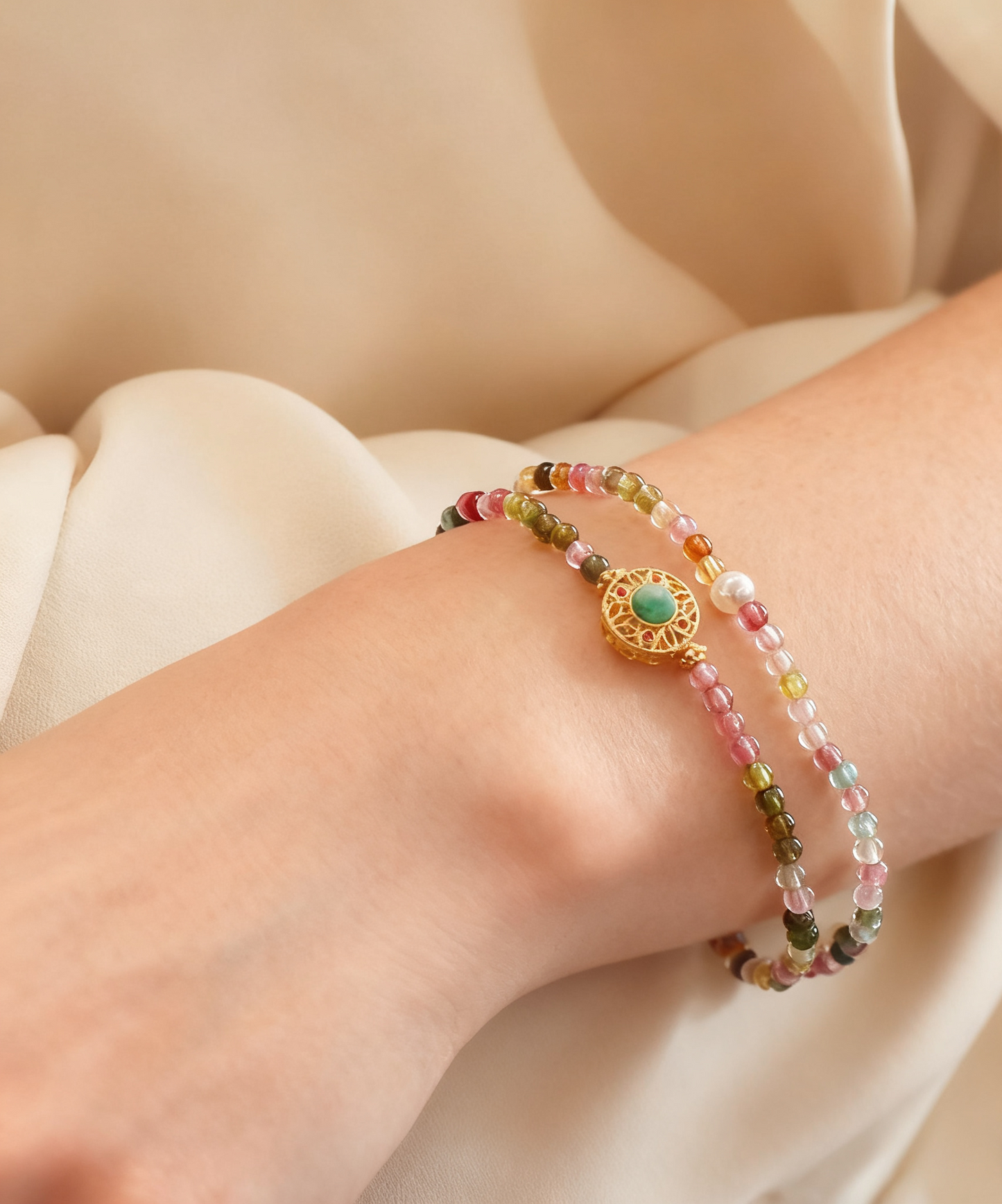 Goodness Journey - Tourmaline Pearl Mudita Rune Bracelet