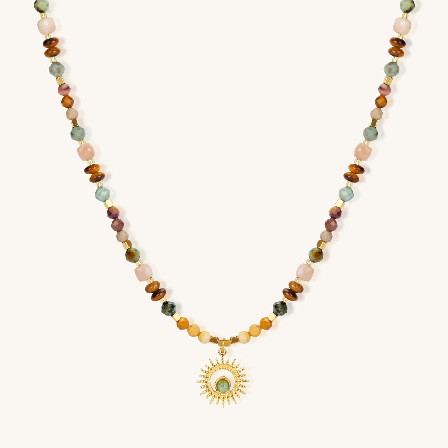 Flower & Stone Shining Together – Sunflower & Tiger's Eye Necklace