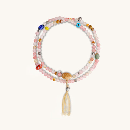 Wood Whisper Rhyme – Red Wood Grain Stone Tassel Bracelet