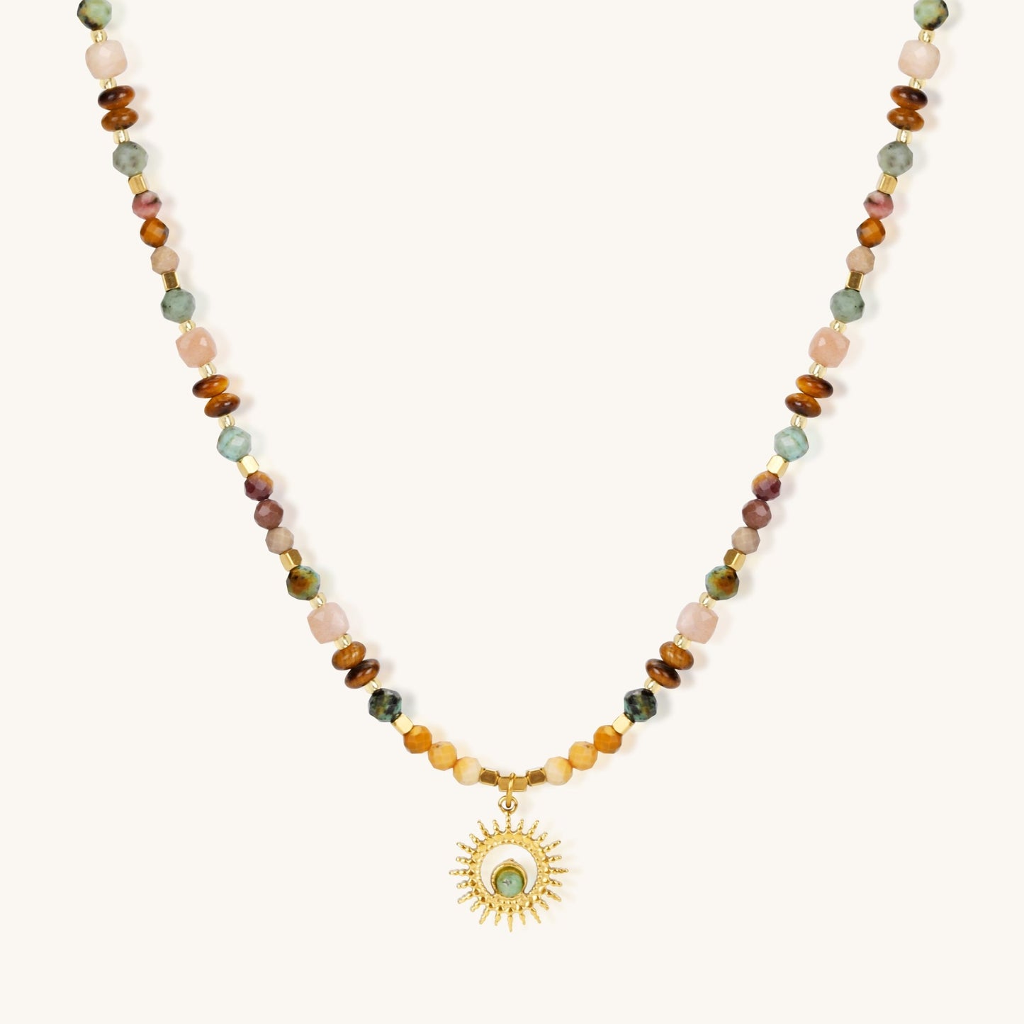 Flower & Stone Shining Together – Sunflower & Tiger's Eye Necklace - Muditalume.online store
