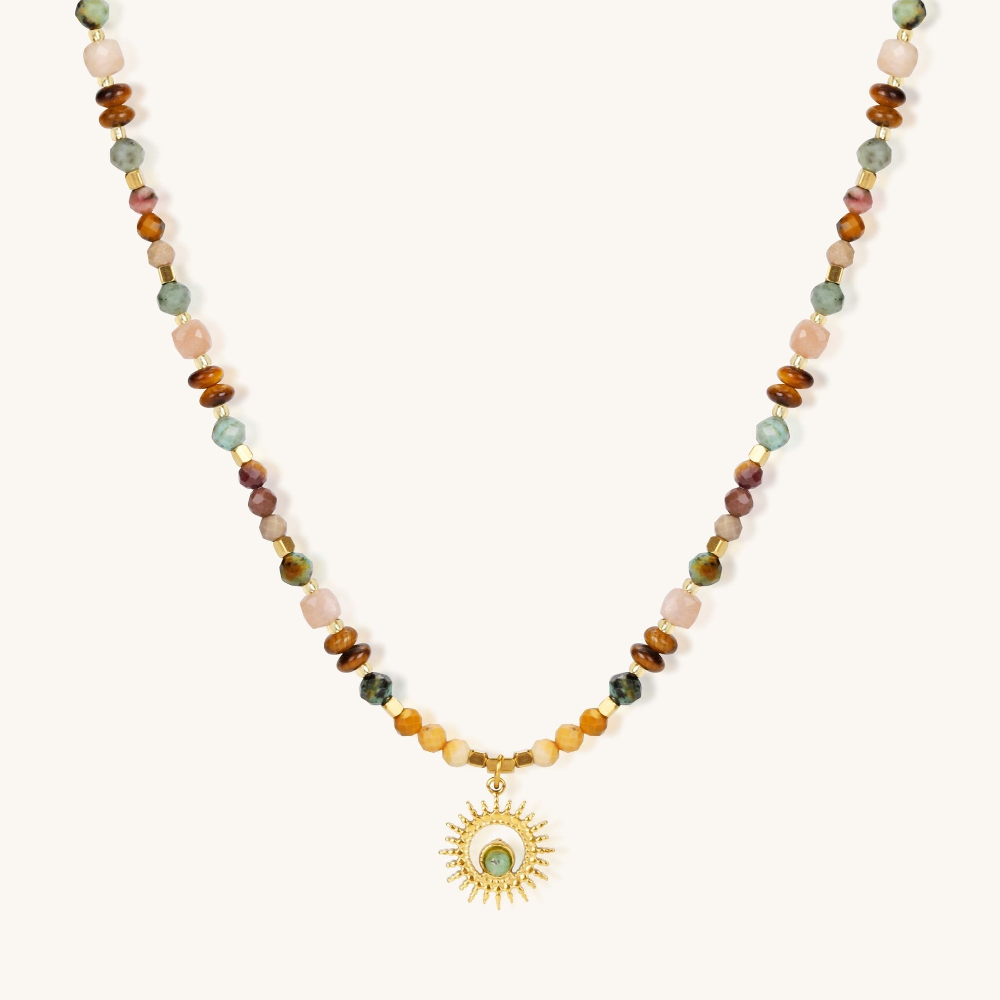 Flower & Stone Shining Together – Sunflower & Tiger's Eye Necklace - Muditalume.online store