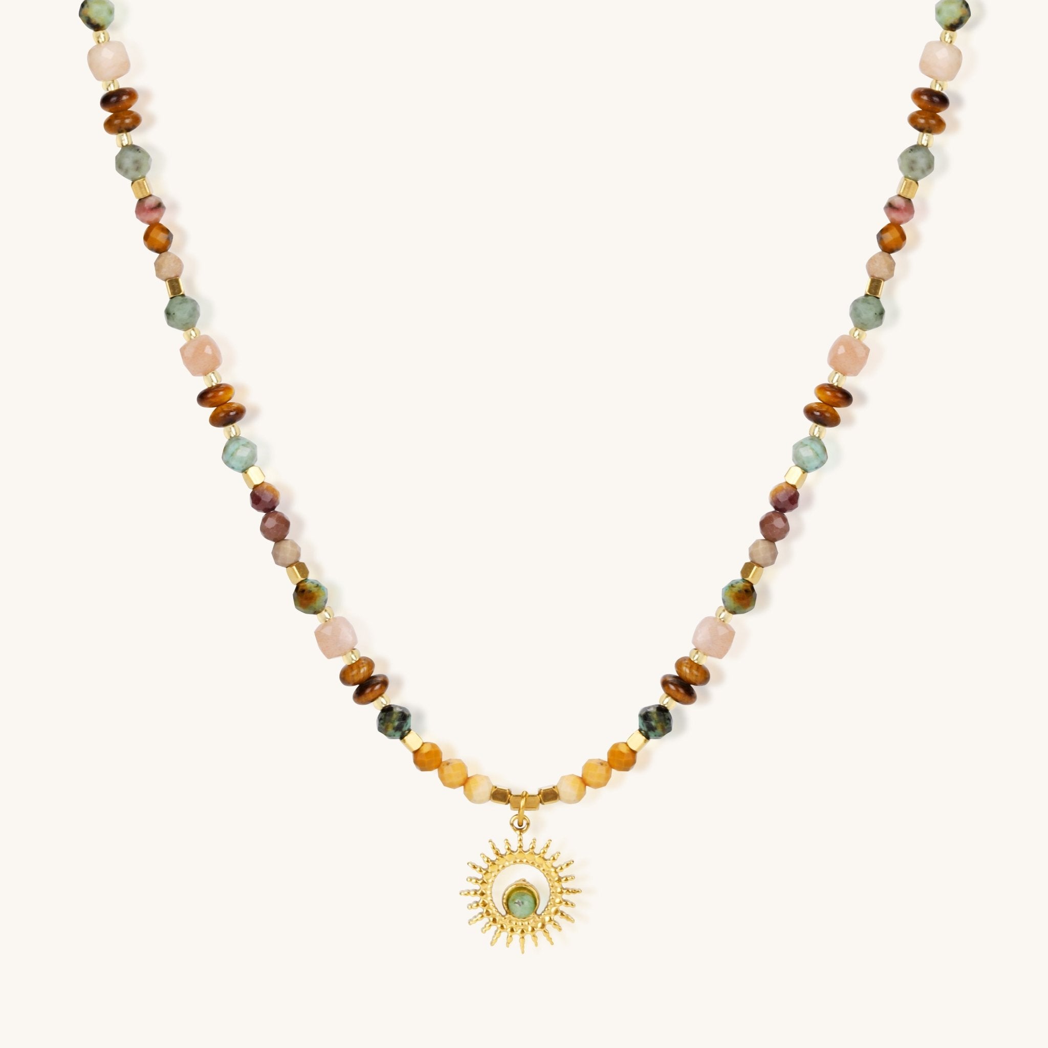 Flower & Stone Shining Together – Sunflower & Tiger's Eye Necklace - Muditalume.online store