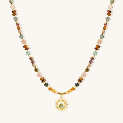 Flower & Stone Shining Together – Sunflower & Tiger's Eye Necklace - Muditalume.online store
