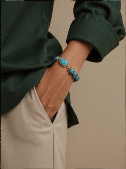 Golden Threads of Heavenly Grace – Golden Thread Turquoise Bracelet - Muditalume.online store