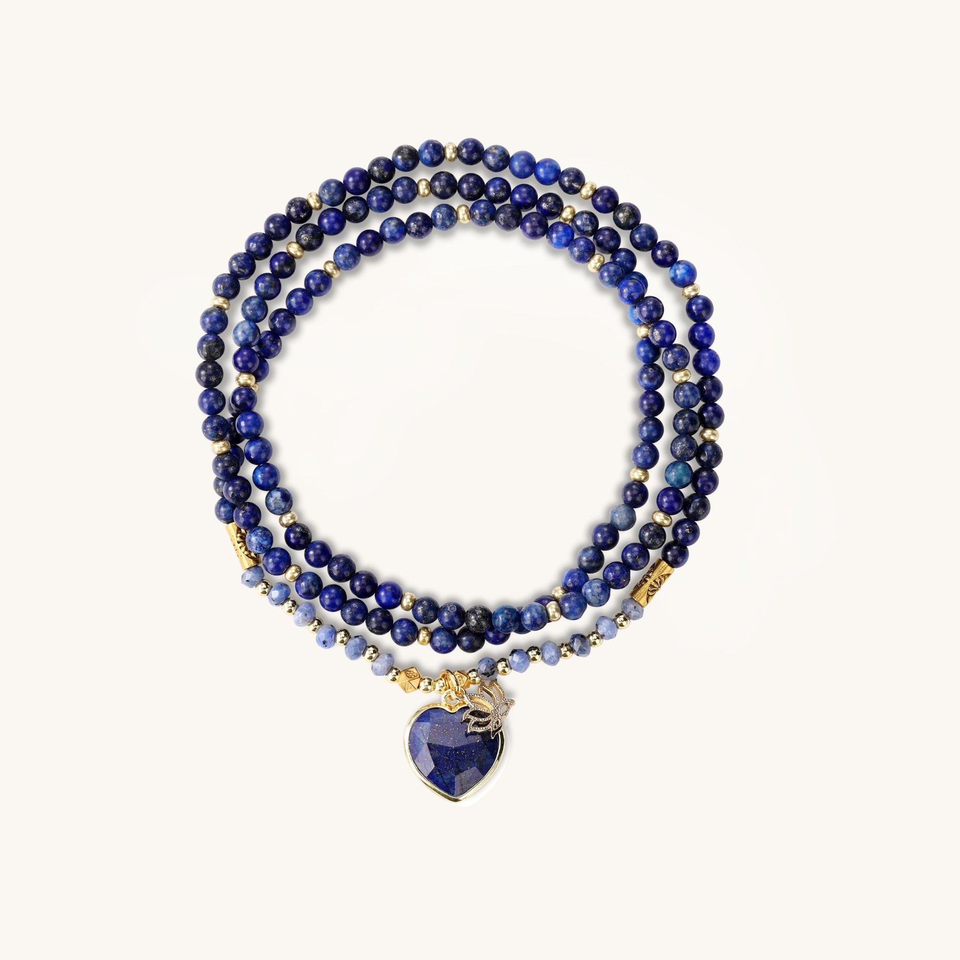 Heart and Wisdom Together – Lapis Lazuli Triple Wrap Bracelet - Muditalume.online store