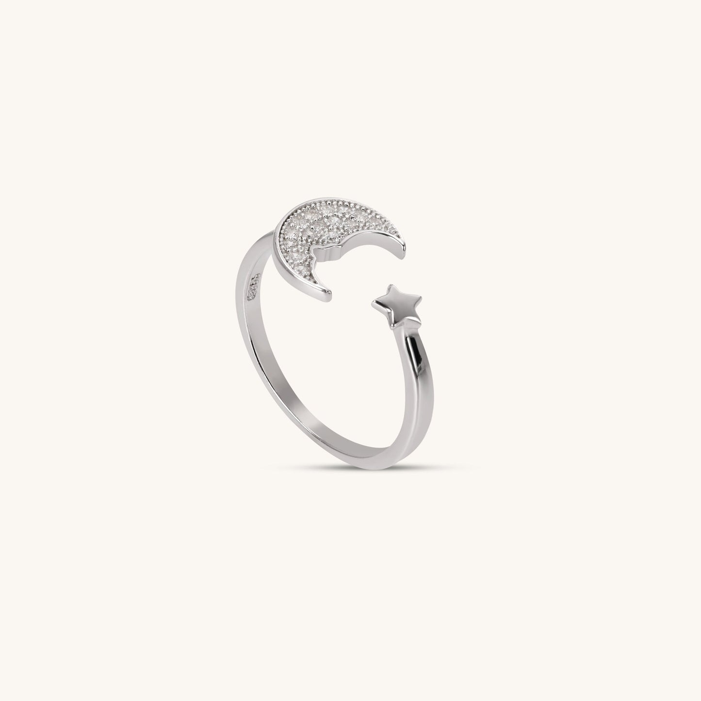 Moon & Star Silver - Plated Platinum Ring - Muditalume.online store