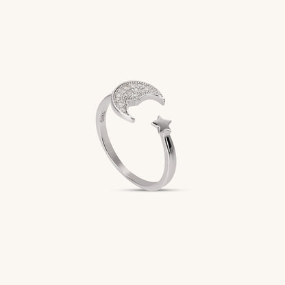 Moon & Star Silver - Plated Platinum Ring - Muditalume.online store
