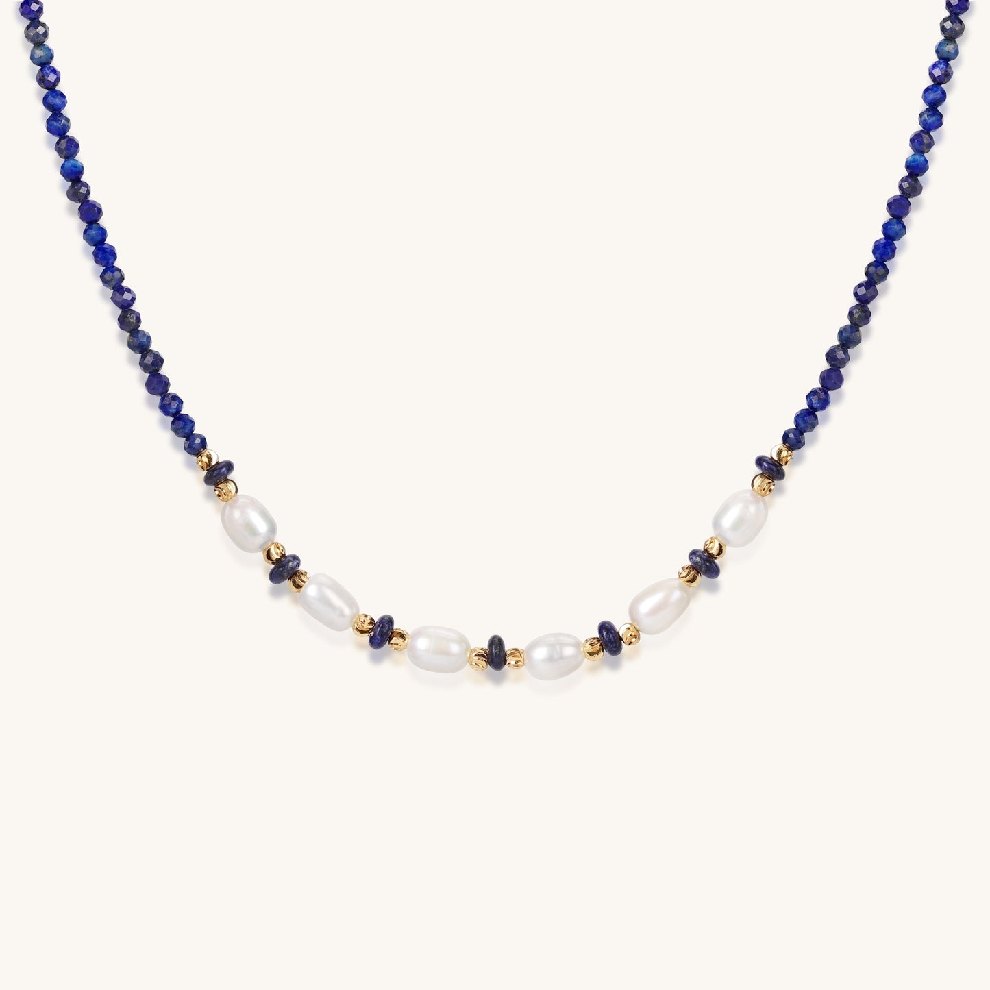 Pearl Reflects Lapis Sky – Lapis Lazuli & Pearl Necklace - Muditalume.online store