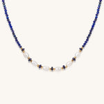 Pearl Reflects Lapis Sky – Lapis Lazuli & Pearl Necklace - Muditalume.online store