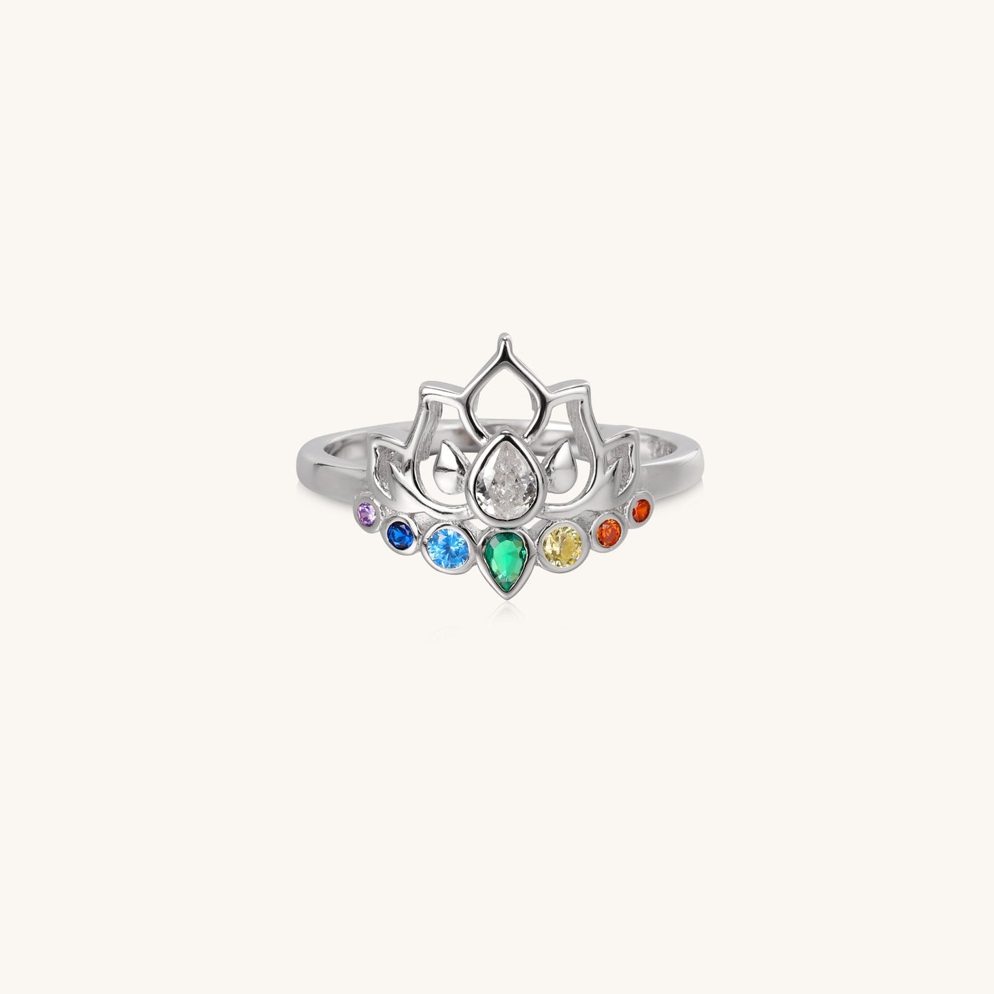 Silver Lotus Zircon Rhyme Ring - Muditalume.online store